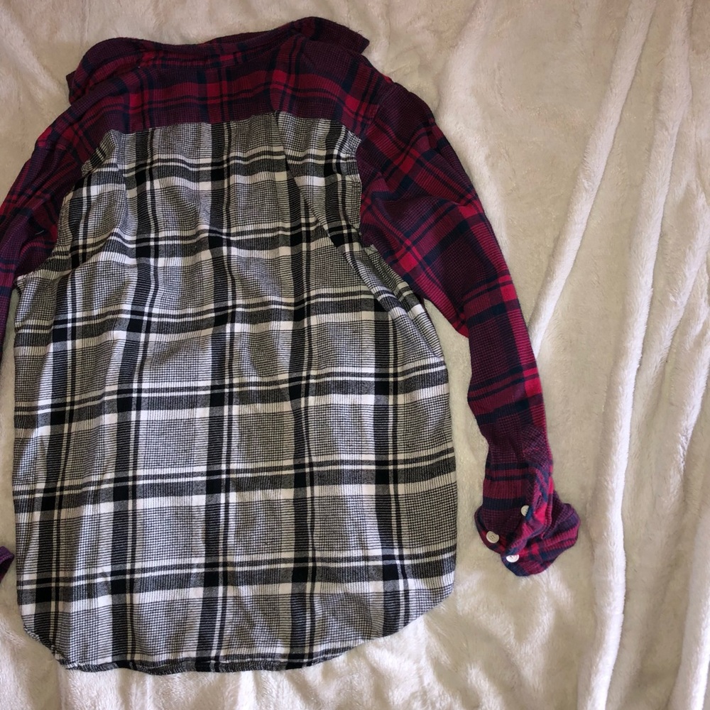 Two Pattern Flannel Button Down Shirt Unisex - image 6